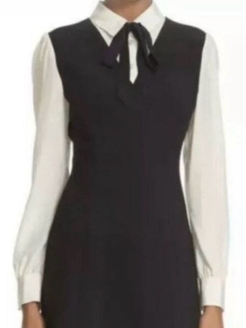 Classic Black & White Tie-Neck Sheath Dress